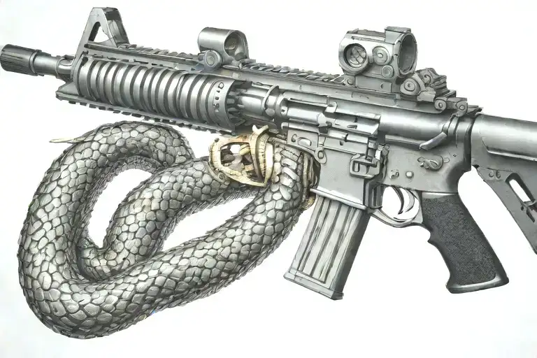 rattled snake wrappped around AR 15 rifle tattoo design idea