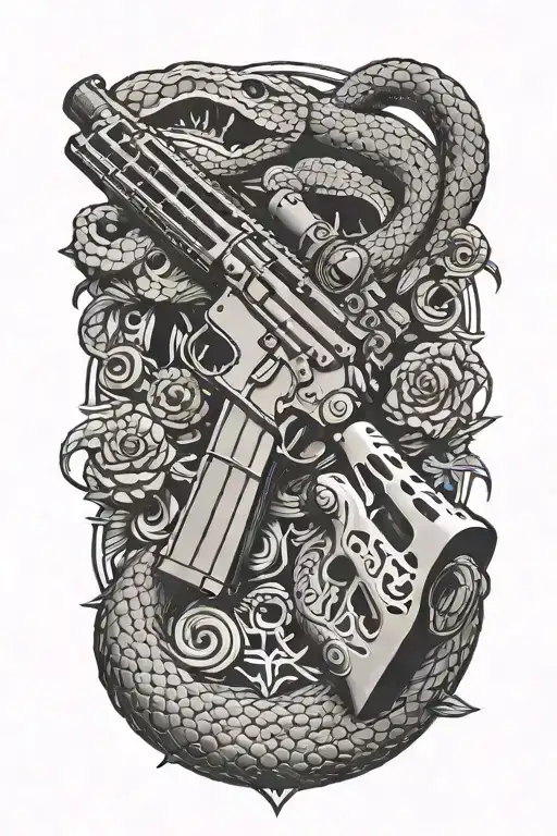 m4 rifle with rattle snake wrapped length wise tattoo design idea
