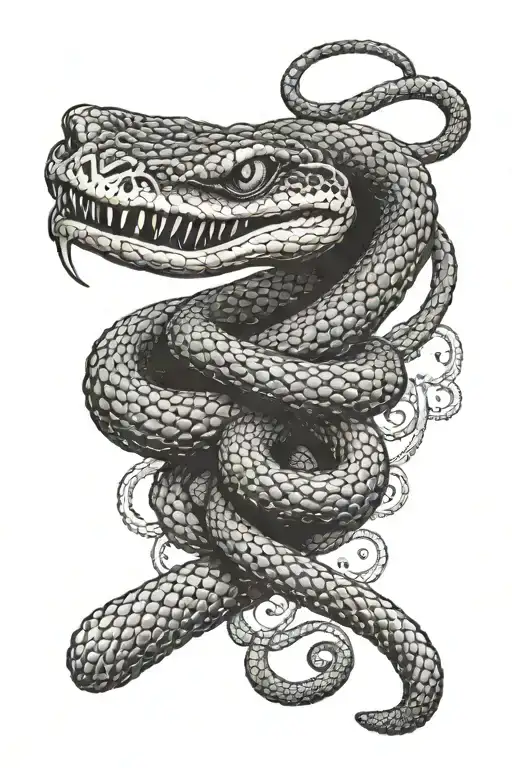 A rattle snake intertwined with a m4 rifle , symbolizing protection and vigilance tattoo design idea