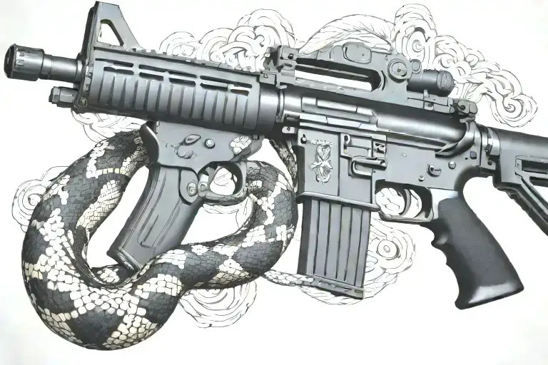 rattled snake wrappped around AR 15 rifle tattoo design idea