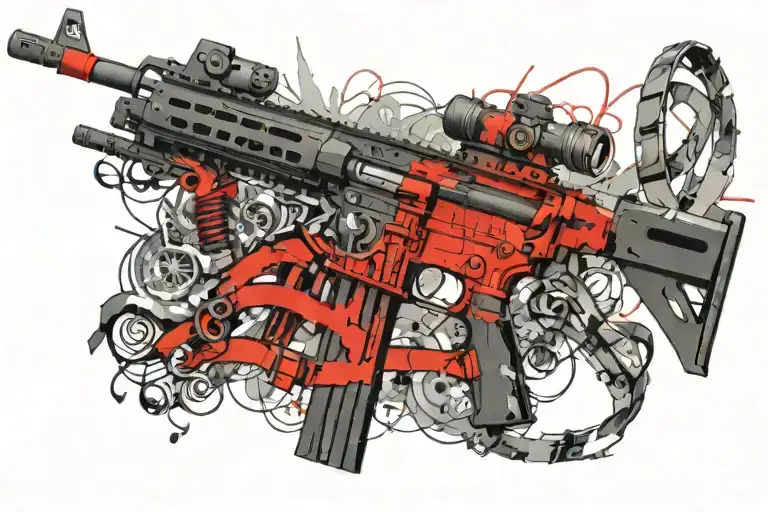 american AR 15  rifle with rattle snake wrapping ot around tattoo design idea