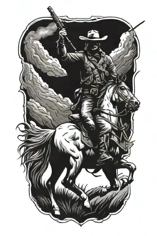 tactical cowboy riding a horse tattoo design idea