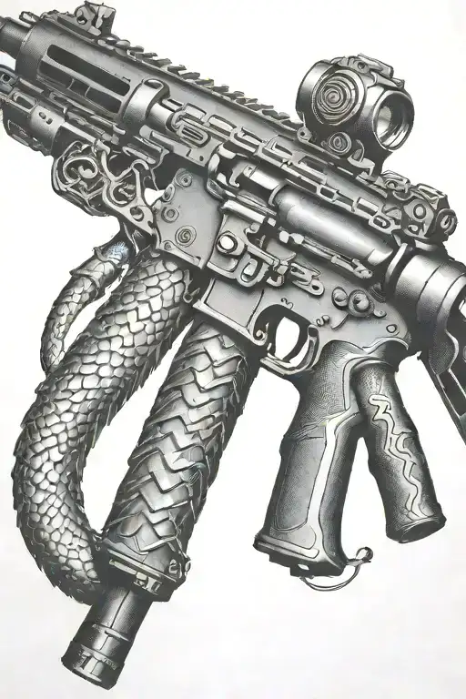 rattled snake wrappped around AR 15 rifle tattoo design idea