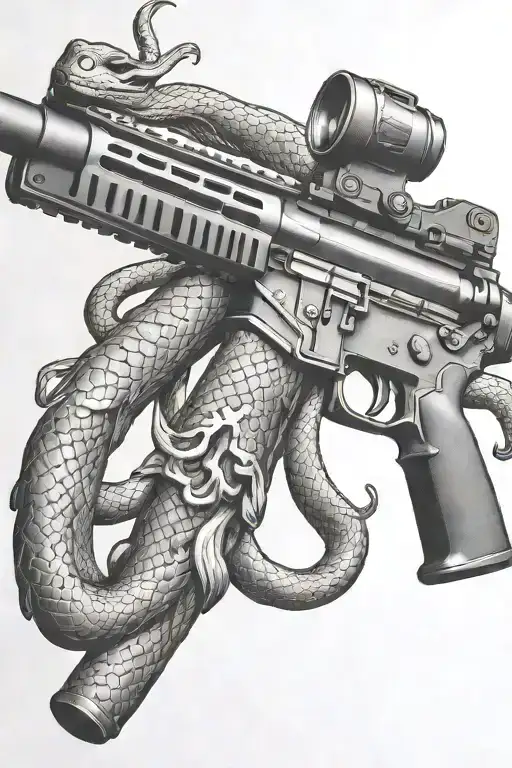 rattled snake wrappped around AR 15 rifle tattoo design idea