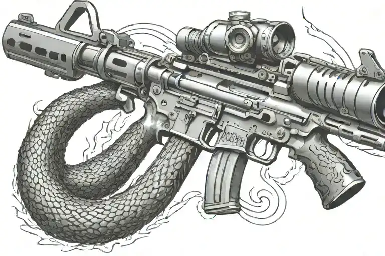 rattled snake wrappped around AR 15 rifle tattoo design idea