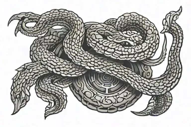 rattle snake intertwined on normal AR 15 rifle tattoo design idea