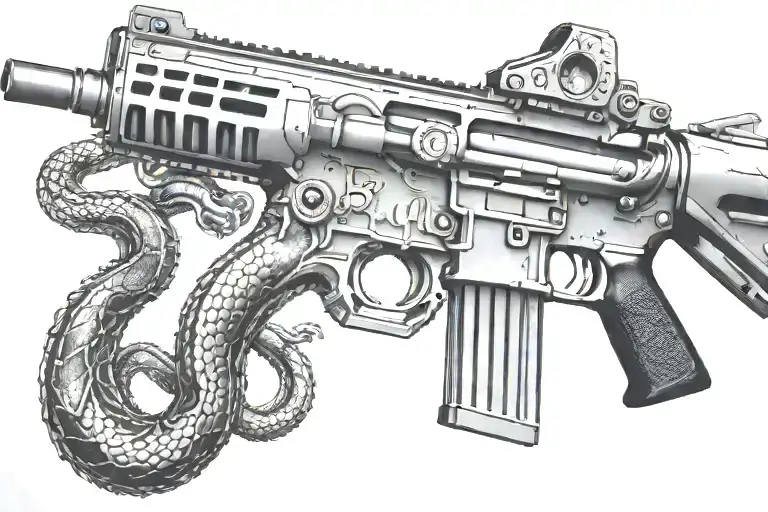 rattled snake wrappped around AR 15 rifle tattoo design idea