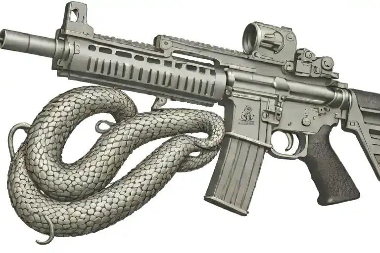 rattled snake wrappped around AR 15 rifle tattoo design idea