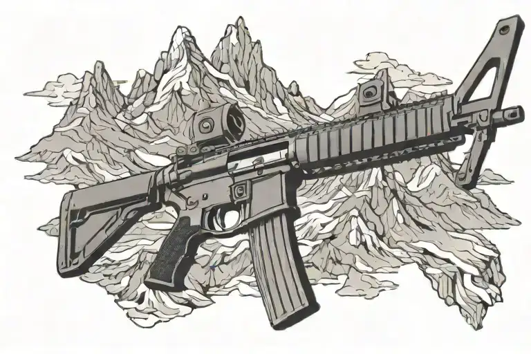 normal AR 15 with mountains tattoo design idea
