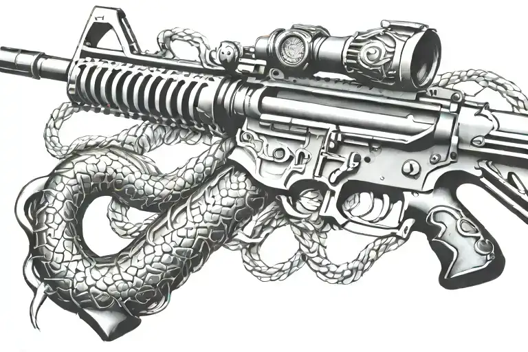 rattled snake wrappped around AR 15 rifle tattoo design idea