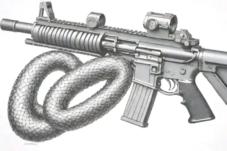 rattled snake wrappped around AR 15 rifle tattoo design idea