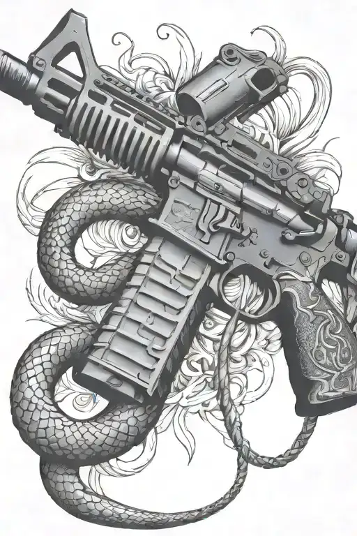 rattled snake wrappped around AR 15 rifle tattoo design idea