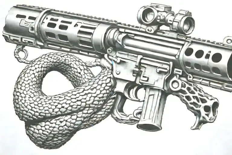 rattled snake wrappped around AR 15 rifle tattoo design idea