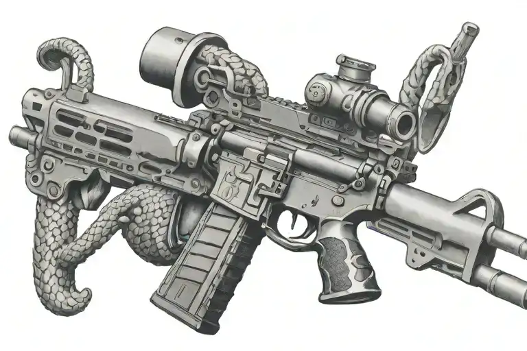 american AR 15  rifle with snake wrapping ot around tattoo design idea