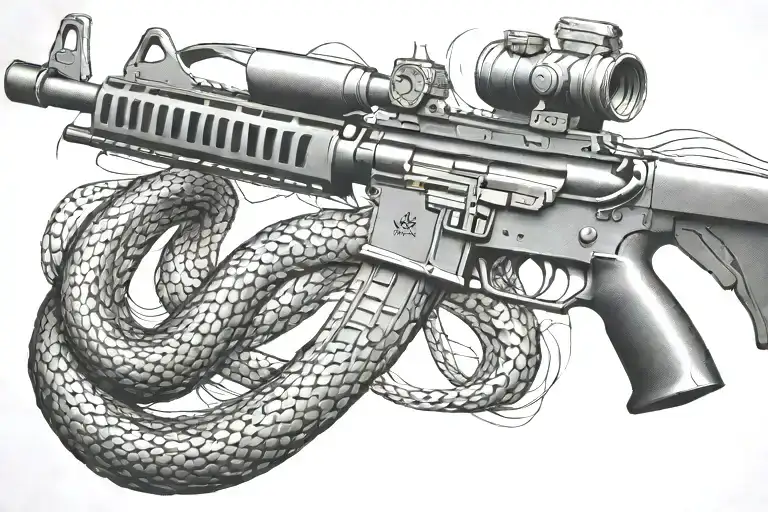 rattled snake wrappped around AR 15 rifle tattoo design idea