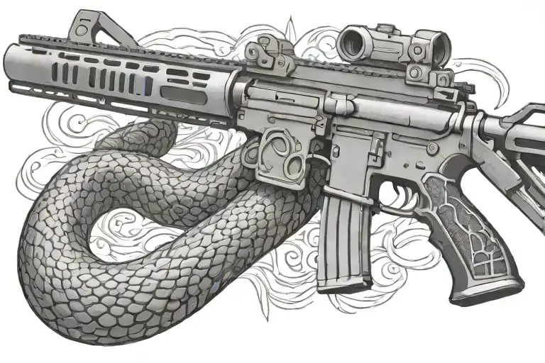 rattled snake wrappped around AR 15 rifle tattoo design idea