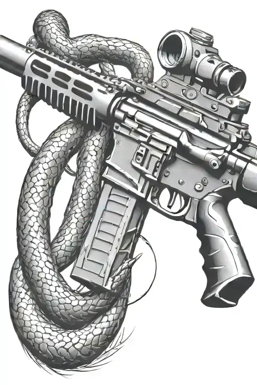 rattled snake wrappped around AR 15 rifle tattoo design idea