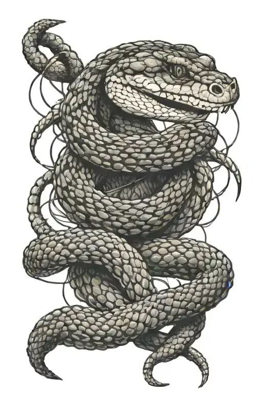 A rattle snake intertwined with barbed wire, symbolizing protection and vigilance tattoo design idea