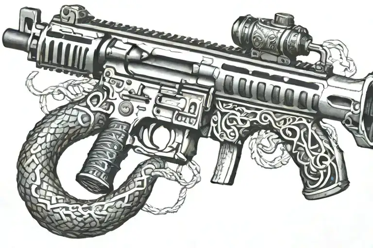 rattled snake wrappped around AR 15 rifle tattoo design idea