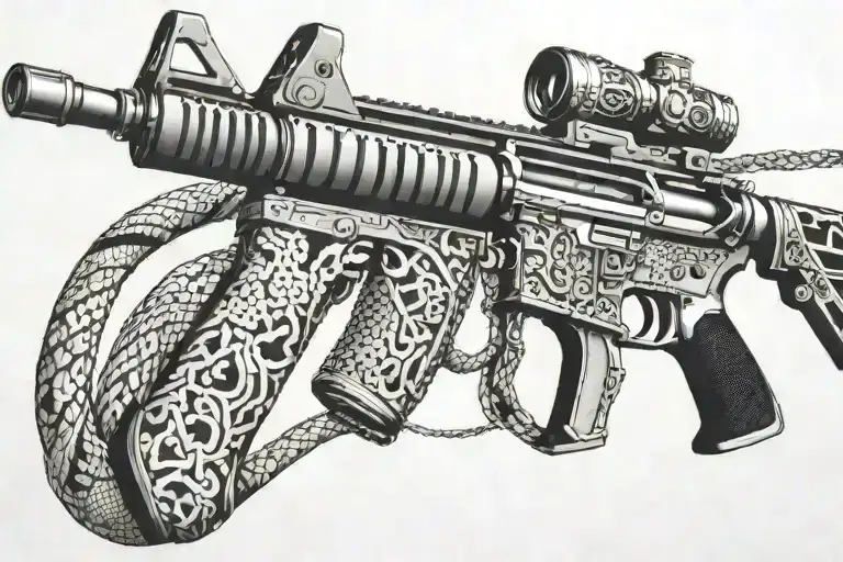 rattled snake wrappped around AR 15 rifle tattoo design idea