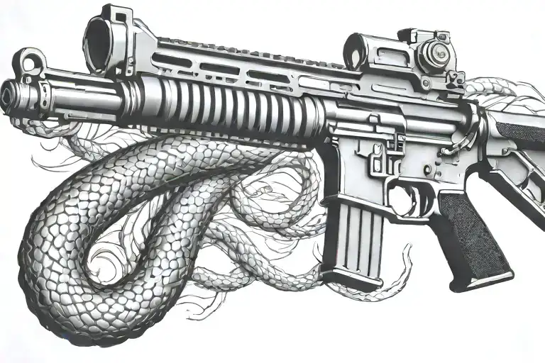 rattled snake wrappped around AR 15 rifle tattoo design idea