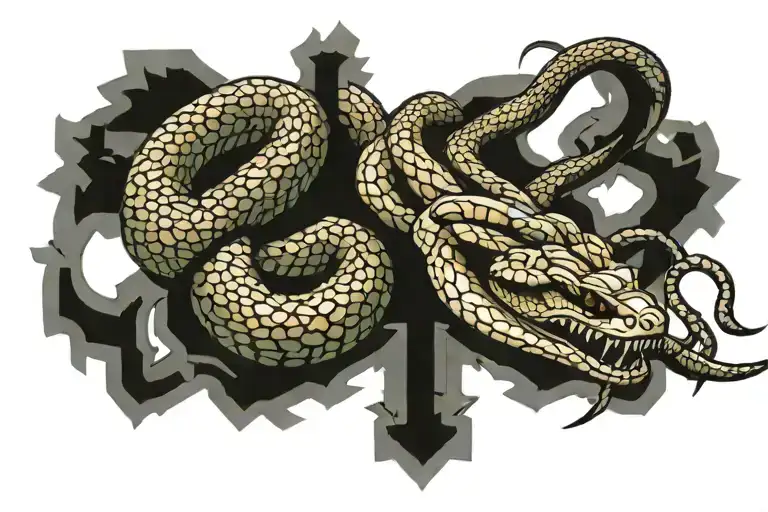 rattle snake intertwined on M4 rifle tattoo design idea