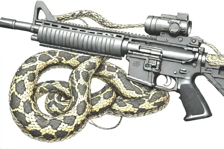 rattled snake wrappped around AR 15 rifle tattoo design idea