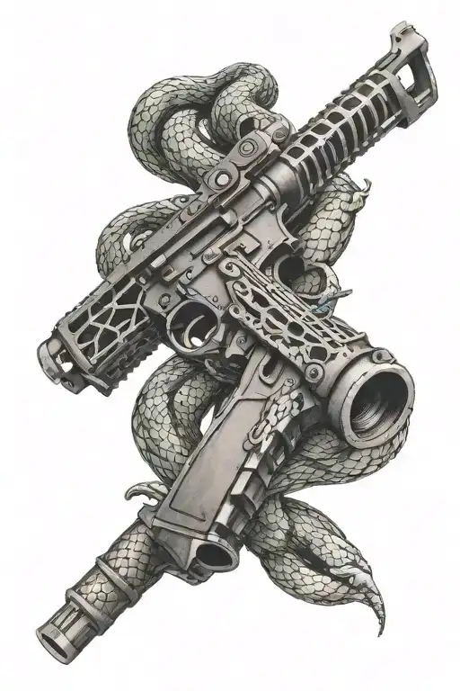 AR 15 wrapped with snake coiled tattoo design idea
