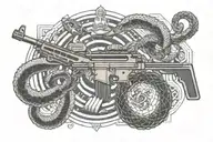 A geometric pattern incorporating elements of an m4 rifle and a rattle snake, reflecting the precision and agility required in border patrol work tattoo design idea