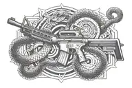 A geometric pattern incorporating elements of an m4 rifle and a rattle snake, reflecting the precision and agility required in border patrol work tattoo design idea