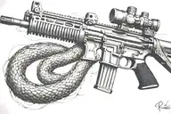 rattled snake wrappped around AR 15 rifle tattoo design idea