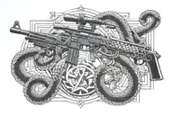 A geometric pattern incorporating elements of an m4 rifle and a rattle snake, reflecting the precision and agility required in border patrol work tattoo design idea