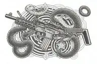 A geometric pattern incorporating elements of an m4 rifle and a rattle snake, reflecting the precision and agility required in border patrol work tattoo design idea