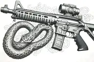 rattled snake wrappped around AR 15 rifle tattoo design idea