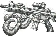 rattled snake wrappped around AR 15 rifle tattoo design idea