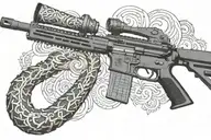 snake AR 15  rifle with rattle snake coiled around with snake head showing tattoo design idea