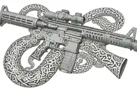 snake AR 15  rifle with rattle snake coiled around with snake head showing tattoo design idea