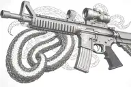 snake AR 15  rifle with rattle snake coiled around with snake head showing tattoo design idea