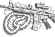 snake AR 15  rifle with rattle snake coiled around with snake head showing tattoo design idea