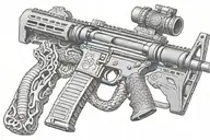 american AR 15  rifle with rattle snake wrapping ot around with snake head showing tattoo design idea