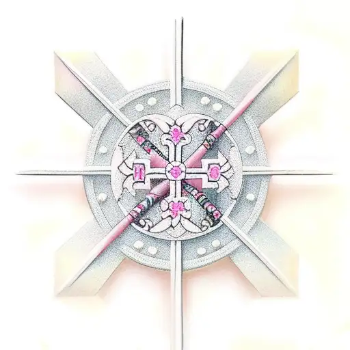 wooden cross with pink ribbon tattoo design idea