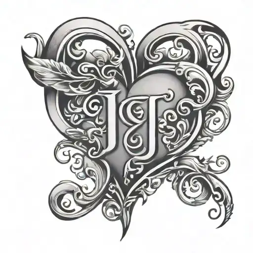 Initials J + T with a heart around it    tattoo design idea