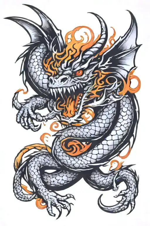swooping dragon wrapping downwards with fiery portal  tattoo design idea