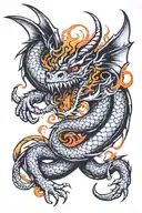 swooping dragon wrapping downwards with fiery portal  tattoo design idea