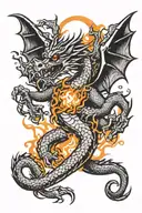 swooping dragon wrapping downwards with fiery portal  tattoo design idea