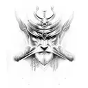 A dotwork tattoo featuring a futuristic interpretation of Odin accompanied by a cybernetic raven tattoo design idea