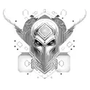 A dotwork tattoo featuring a futuristic interpretation of Odin accompanied by a cybernetic raven tattoo design idea