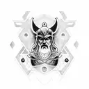 A dotwork tattoo featuring a futuristic interpretation of Odin accompanied by a cybernetic raven tattoo design idea