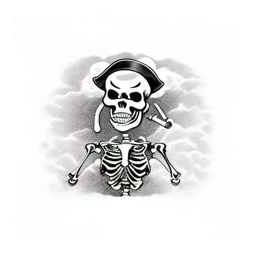 pirate skeleton on his boat drinking a bottle of firaball tattoo design idea