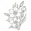 delphinium flower, gladiolus flower, poppy flower, chrysanthemum flower bouquet tattoo design idea